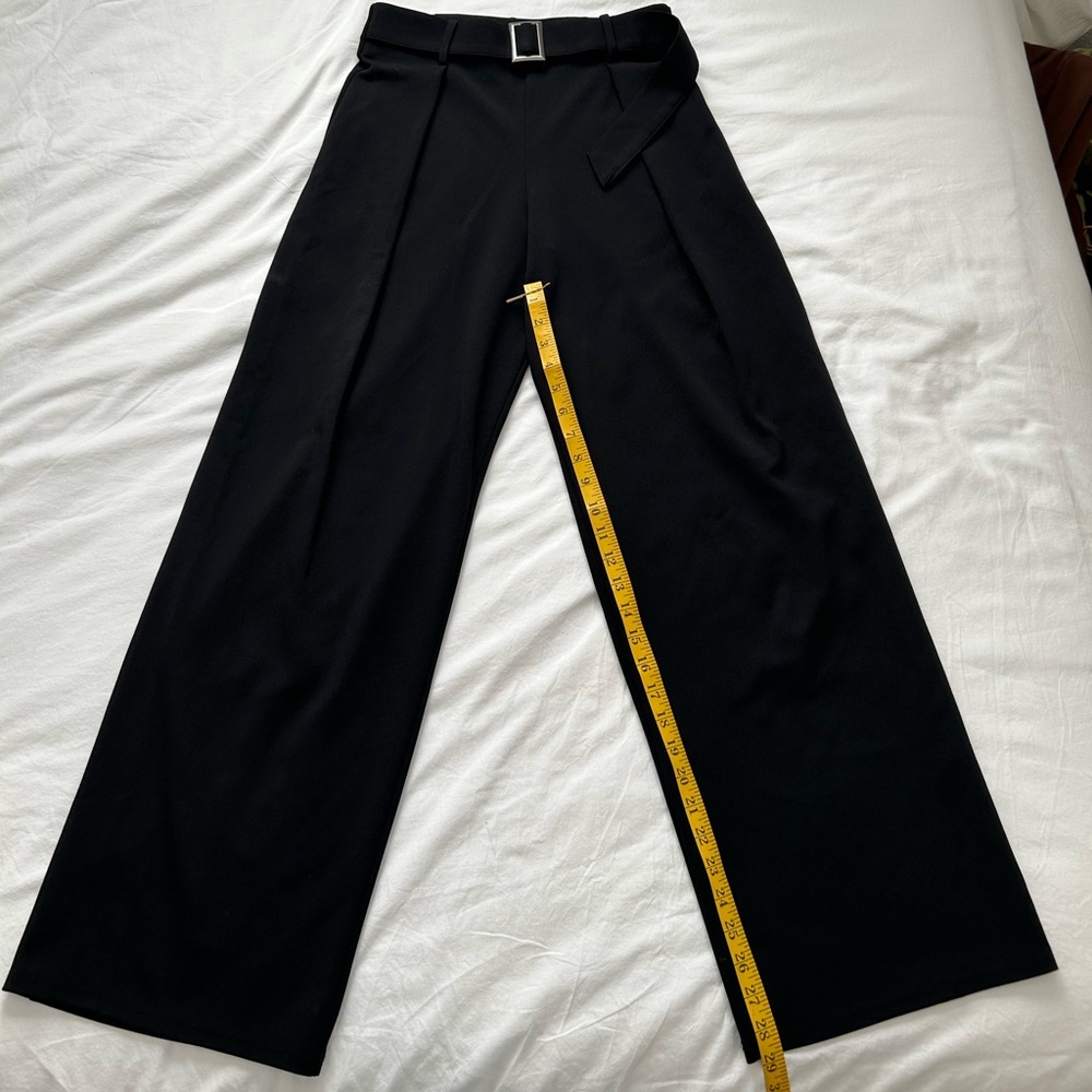 Black Wide-Leg Trousers with Belt